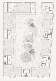 an aerial view of the ground plan for a house with trees and bushes in it