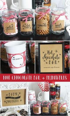 hot chocolate bar printables and templates for mason jars, cups or mugs