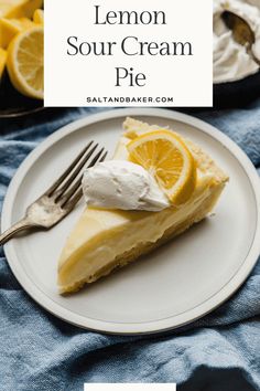 a slice of lemon sour cream pie on a plate