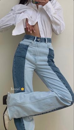 Upcycle Jeans Refashioning, Ropa Upcycling, Reworked Clothing, Cute Casual Dresses, Color Trends Fashion, Diy Clothes Design, Denim Ideas, Upcycle Jeans, Denim Pants Women