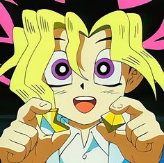 an anime character with blonde hair and big eyes