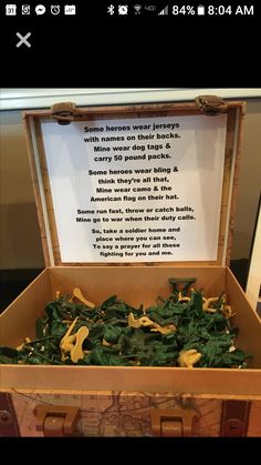 an open suitcase filled with spinach leaves and poem in it's lid reads some hero wear jeseys