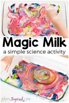 a book cover with the title magic milk and an image of a child's hands painting