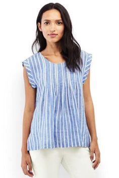 Capsule Closet, Tops And Blouses, Pleated Top, Pleat Top, Women Shirts Blouse, Linen Top, Tops For Women, Women's Tops, Lands End