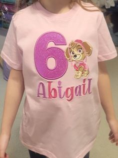 Birthday embroidered shirt, paws patrol skye. Purchase here! Texas Embroidery, Paw Patrol Shirt, Embroidered Apparel, Embroidery Items, Bling Design, Gift Business, Work With Me