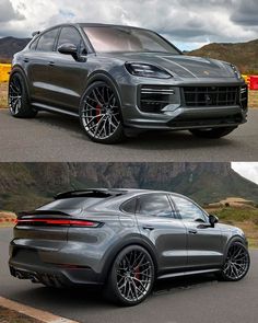 two different views of the same porsche cayenne on one side and in the other