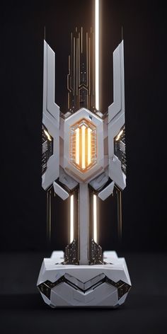 a futuristic looking object with lights coming out of it's center and the back end