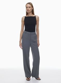 AGENCY PANT - High-waisted crepe pants Timeless Fitted Wide-leg Dress Pants, Luxury Fitted Wide Leg Pants, Elegant High-waisted Wide Leg Pants With Concealed Placket, Elegant Tailored Wide Leg Pants With Straight Hem, Classic Wide Leg Pantsuit For Tailoring, Tailored Elastane Trousers Pantsuit, Classic Wide-leg Pantsuit For Work, Fitted Wide Leg Pants With Structured Boning, Modern Tailored Wide Leg Pants With Pressed Crease