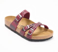 Spend your recovery moments at the coffee shop, the beach, or your own backyard in these three-strap sandals constructed with Birkenstock's forever-comfy contoured footbed. Slim straps in oiled nubuck leather lend a look that travels well to a relaxed happy hour or dinner with friends. From Birkenstock. Slip-on Footbed Sandals With Adjustable Strap For Beach, Three Strap Birkenstock, Strappy Footbed Sandals With Cork-bed Midsoles For Beach, Adjustable Slide Footbed Sandals With Cork-bed Midsoles, Beach Buckle Closure Slip-on Footbed Sandals, Dinner With Friends, Nubuck Leather, Slide Sandals, Strap Sandals