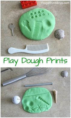 play dough prints are fun for kids to make and use with their favorite toys, such as baking utensils