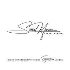 the signature logo for samuel manchini's new business card, which is signed by him