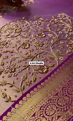 Aari Zardosi Work Blouse, Purple Blouse Aari Work Design, Bridal Work Blouse Designs, Zardosi Work Blouse Weddings, Simple Zardosi Work Blouses, Zardosi Work Blouse Designs, Saree Hand Work, Zardosi Work Blouse, Magam Work Designs