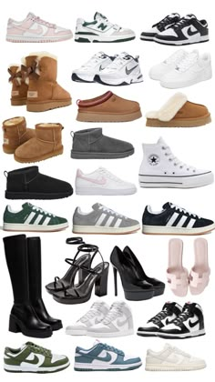 many different types of shoes are shown in this collage with the same color and size