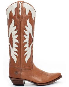 Ranch Road Boots Women's Scarlett Firebird Tall Western Boots - Snip Toe, Tan Tall Western Boots, Tall Western Boot, Orange Boots, Yellow Boots, American Western, Orange Shoes, Heel Caps, Western Boot, Goodyear Welt