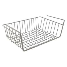 a white wire basket on a white background