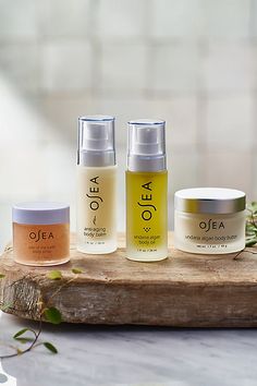 This item is excluded from all promotions. Osea's four-piece set of their best-selling body care icons for nourished, smooth and hydrated skin. Arrives in a chic vegan leather travel bag. Includes... Undaria Algae Body Oil (1 oz): A seaweed-infused body oil that leaves dry skin moisturized, silky-soft and glowing. Anti-Aging Body Balm (1 oz): A super nourishing formula that improves the look of skin elasticity and suppleness. Salts of the Earth Body Scrub (1 oz): Buffs away roughness while moisturizing for incredibly soft skin. Undaria Algae Body Butter (1.7 oz): An age-defying body butter that deeply nourishes and firms skin. About OSEA: Made with USDA certified-organic Patagonian algae and Gigartina seaweed, OSEA’s unique, vegan formulations provide a sustainable and environmentally-frie Osea Body Oil, Anti Aging Body, Jasmine Oil, Cosmetic Labels, Hydrated Skin, Body Balm, Leather Travel Bag, Beauty Stuff, Natural Cosmetics