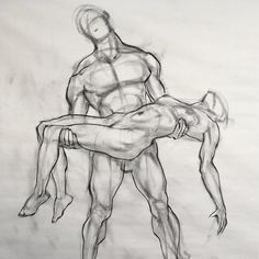 a drawing of two people standing next to each other on a sheet of white paper