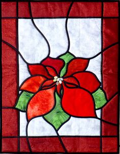 stained glass christmas poinsettia quilt pattern by Jan Blanchet Glass Applique, Christmas Quilt Blocks, Glass Art Projects, Poinsettia Flower