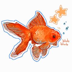 a drawing of a goldfish with bubbles and stars