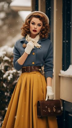 Redéfinissez le vintage avec notre fusion moderne. Des tenues qui conservent la nostalgie tout en restant contemporaines. 50s Winter Outfits, Vintage Feminine Outfits, Modern Retro Outfits, 50s Outfit, Sunless Sea, Ladylike Outfits, 50s Party