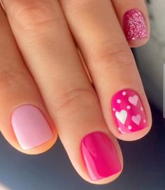 Mid February Nails, Luminary Valentine Nails, Nails For Valentines Day Short, Short Valentines Day Nails Pink And Red, Valentine's Nails Short, Valentine Pink Nails, Cute Valentine’s Day Nails Short, Valentines Day Nails Hot Pink, February Nail Colors Valentines Day