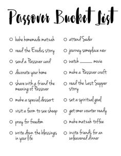 a printable passover bucket list with the words passover written in black ink