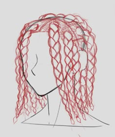 a drawing of a woman's head with red braids on her long hair