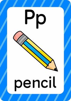 a blue and white sign with a pencil in it's center that says p is for pencil