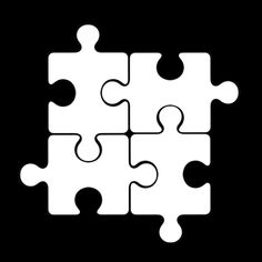 four white puzzle pieces arranged in the shape of a heart on a black background illustration