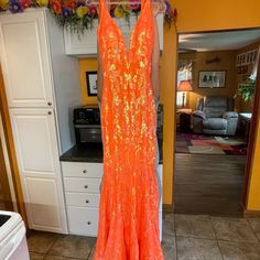 Jovani Orange Prom Dress- New With Tags - Size 12 Prom Dresses Orange, Orange Ball Dresses, Jovani Homecoming Dresses, Orange Prom Dress, Debs Dresses, Emerald Green Prom Dress, Debs Dress, Orange Prom Dresses, Dresses Orange