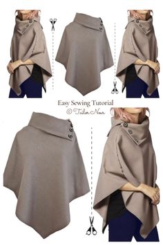 Easy Winter Poncho Free Sewing Pattern + Video | Fabric Art DIY Ladies Jacket Pattern Sewing, Skye Wrap Pattern Free, Shawl Sewing Pattern Free, How To Make A Poncho From Fabric, Diy Poncho Pattern Sewing, Wool Cape Coat Pattern, Shawl Patterns Sewing, Diy Fleece Poncho, Winter Poncho Outfits