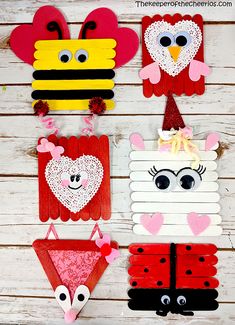 paper plate crafts for valentine's day with lady bug, bee and heart shapes