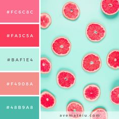 pink grapefruits with mint green background and the words fascsa below