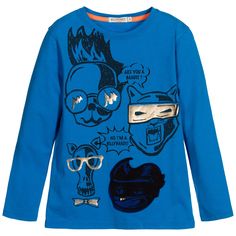 BILLYBANDIT Boys Blue Cotton Jersey Bandit Top Kid's Fashion, Urban Streetwear, Blue Dog