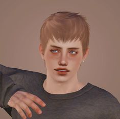 an animated image of a young man with brown hair and blue eyes, wearing a black shirt