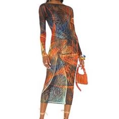 X Revolve Mona Midi Dress Farai London Bodycon Sheer Dress Size Xs / Small Color - Multicolor Brown Blue Tan Tiger Midi Dress, Chic Fitted Tiger Print Dress, Casual Brown Tiger Print Dress, London Brown, Zebra Print Mesh Dress, Chic Tiger Print Mini Dress, London Dresses, Sheer Dress, Colorful Dresses