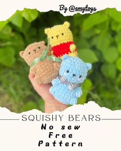 squishi bears no sew free pattern Photo Ours, Bear Crochet Pattern, Amigurumi For Beginners, Bear Patterns Free, Diy Crochet Toys, Crochet Bear Patterns, Confection Au Crochet, Bear Crochet