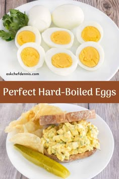 the perfect hard - boiled eggs are served on toasted bread with pickles