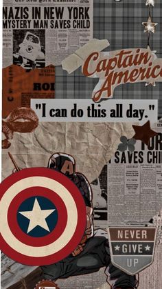 captain america collage with newspaper clippings