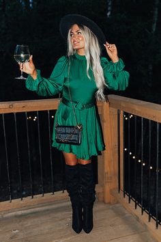 Dark Green Dress Outfit, Emerald Green Dress Outfit, Green Fall Dresses, Christmas Cocktail Dress, Dark Green Sweater Dress, Christmas Cocktail Dresses, Winter Cocktail Dress, Satin Dress Outfit, Green Dress Outfit