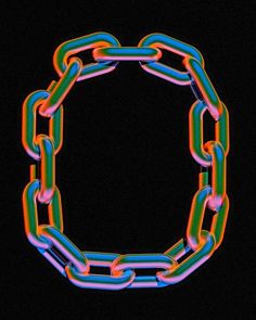 a neon colored chain is shown in the middle of a black background with an oval shaped frame