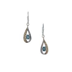 Keith Jack Sterling Silver and Yellow Gold Blue Topaz Celtic Earrings – Fifth Avenue Jewellers Celtic Weave, Celtic Earrings, Leverback Earrings, Earring Backs, 10k Gold, Blue Topaz, Locket, Topaz, Yellow Gold