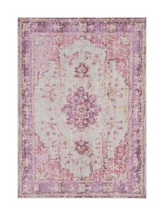 an area rug with pink and purple colors