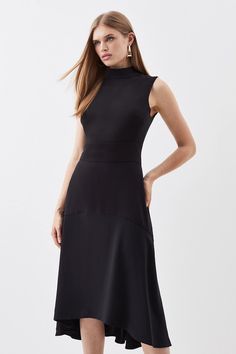 Soft Tailored High Low Midi Dress | Karen Millen Elegant A-line Sleeveless Dress With Flattering Silhouette, Elegant Sleeveless A-line Dress For Formal Occasions, Elegant Sleeveless Dress With Flattering Silhouette, Elegant Sleeveless Dress With Flattering Silhouette For Cocktail, Elegant Sleeveless Midi Dress, Elegant Sleeveless Sheath Dress With Fitted Bodice, Elegant Sleeveless Silk Dress, Elegant Sleeveless Cocktail Dress With Flattering Silhouette, Elegant Sleeveless Pageant Dress