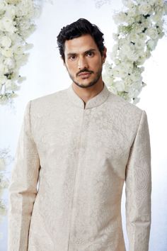 This sherwani set features all over matt sequin on a sand raw silk base. It is paired with off-white silk kurta and soften raw silk afghani salwar. Complimenting stole and footwear is also available.From Seema Gujral's Tuscan Summer collection. DELIVERY TIMEPlease allow 8-12 weeks for your outfit to arrive.FABRIC DETAILSRaw SilkProfessional cleaning only. Afghani Salwar, Peach Sherwani, Tuscan Summer, Gota Embroidery, Silk Kurta, 4 Months, Professional Cleaning, White Silk, Raw Silk