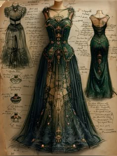 Fantasy Inspired Prom Dress, Green Fantasy Outfit, Witchy Dress, Dream Wedding Ideas Dresses, Fantasy Gowns, Prom Dress Inspiration