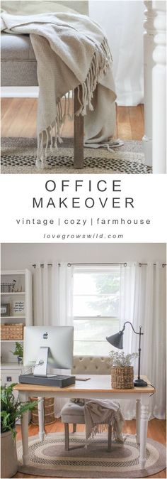 an office makeover with furniture and decor