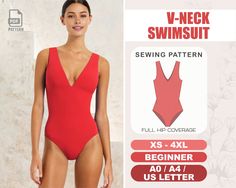 the v neck swimsuit sewing pattern is available for beginners