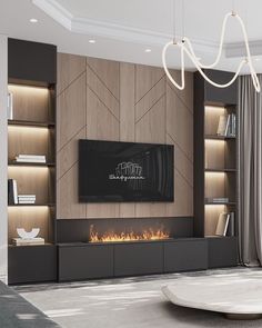 modern living room with fireplace and entertainment center