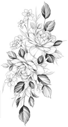 a black and white drawing of flowers